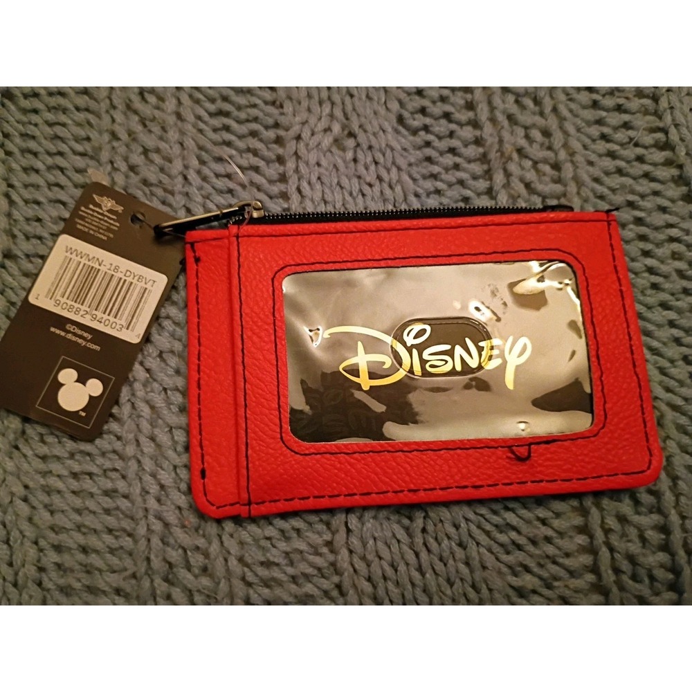 Disney Mickey Mouse Buckle Down ID Wallet Yellow Red Vegan Leather New - Picture 2 of 5